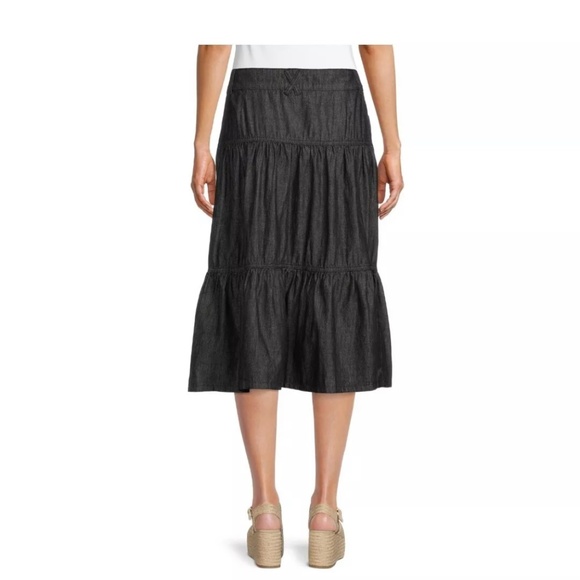 Time and Tru Black Denim Tiered Button Down Skirt Size 8 NEW - Picture 3 of 5